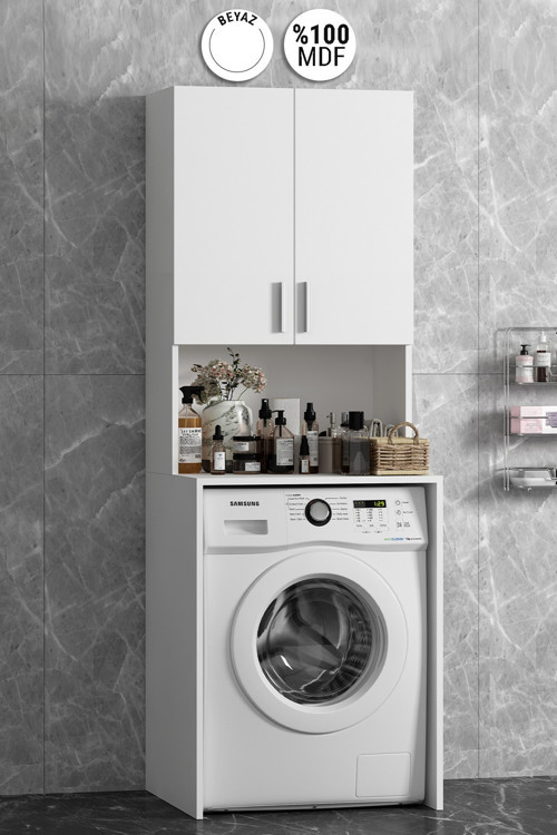 Açık Çamaşır Makinesi Beyaz MDF Banyo Dolabı Takımı
