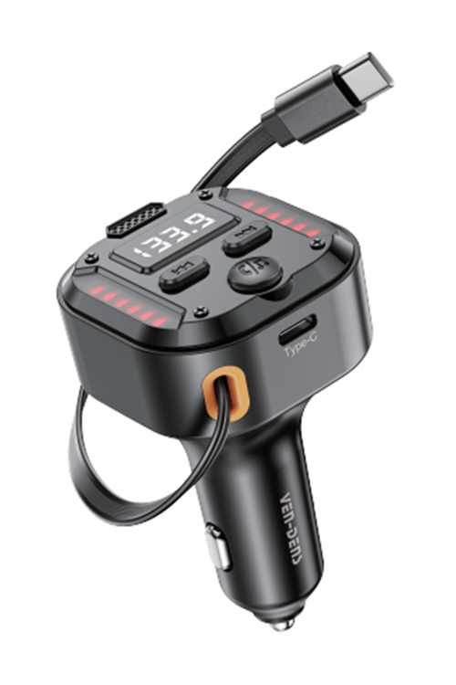 VD-FM011 Bluetooth 5.3 Araç FM Transmitter Cihazı, 40,5 W Toplam Çıkış, 75 cm Geri, Siyah