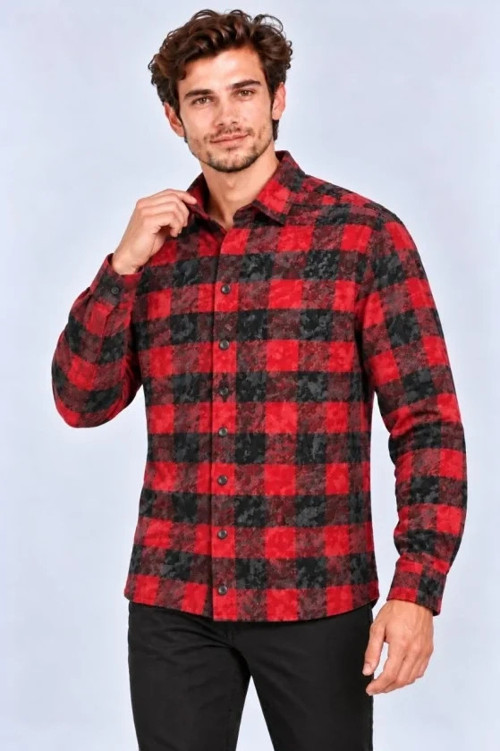 Erkek Soğuk Geçirmez Şardonlu Batik Yıkamalı Regular Fit Oduncu Gömlek