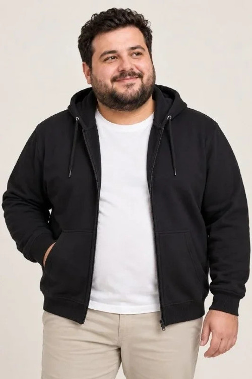 Büyük Beden Termal Konforlu İçi Polar Şardonlu Tam Fermuarlı Kışlık Sweatshirt Ceket (Battal)