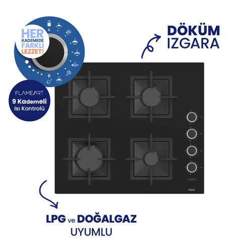 SC 205 Siyah Cam Ankastre Ocak (Döküm Izgara)