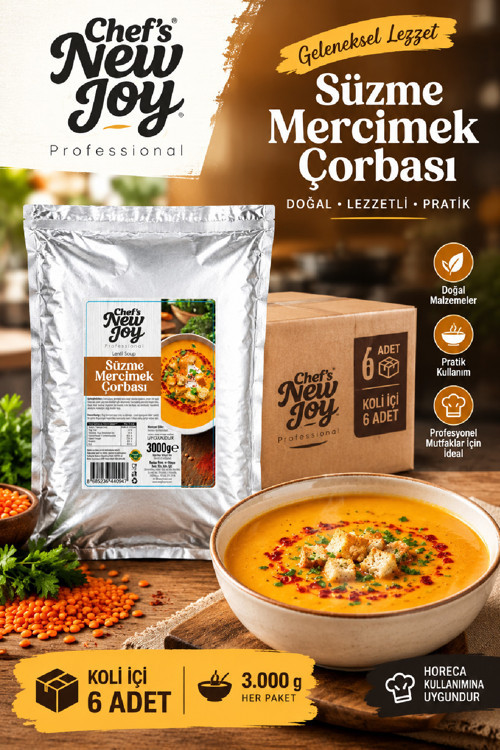 Süzme Mercimek Çorbası 3000 G X 6 Adet - 1 Koli Ekonomik Paket (Koli Bazlı Toptan)