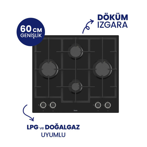 LN385 Siyah Cam Ankastre Ocak (DÖKÜM IZGARA)