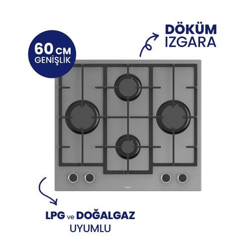 LN388 Gri Cam Ankastre Ocak (DÖKÜM IZGARA)