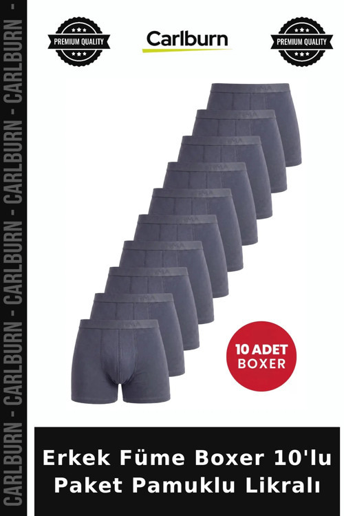 Premium Erkek Füme Boxer 10'lu Paket Pamuklu Likralı Kombin Konfor Slip Kalıp