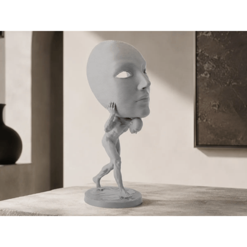 Sürreal Maske Taşıyan Adam Heykeli, Soyut Modern Sanat Masaüstü Süsü, Felsefik Dekoratif Büst, Avangart Ofis ve Ev Dekoru