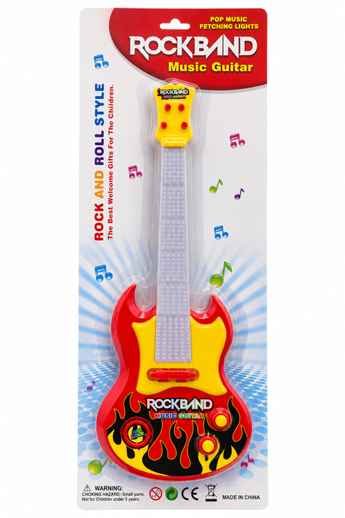 Rock Band Müzikli Oyuncak Gitar Çocuklar İçin Gitar sarı kırmızı