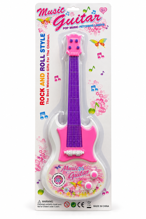 Işıklı Müzikli Oyuncak Gitar 40 cm Pembe Mor Çocuk Gitarı