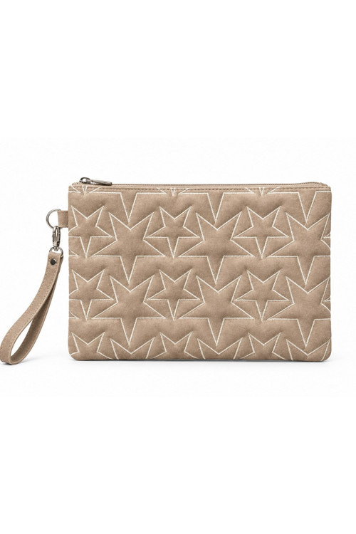 Süet Yıldız Nakış İşlemeli Portföy El Çantası Bilek Askılı Astarlı Süet Clutch Çanta