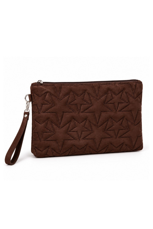 Süet Yıldız Nakış İşlemeli Portföy El Çantası Bilek Askılı Astarlı Süet Clutch Çanta