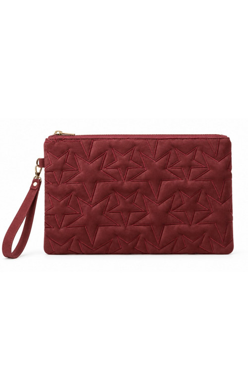 Süet Yıldız Nakış İşlemeli Portföy El Çantası Bilek Askılı Astarlı Süet Clutch Çanta