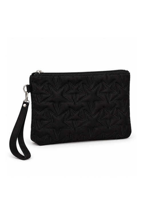 Süet Yıldız Nakış İşlemeli Portföy El Çantası Bilek Askılı Astarlı Süet Clutch Çanta