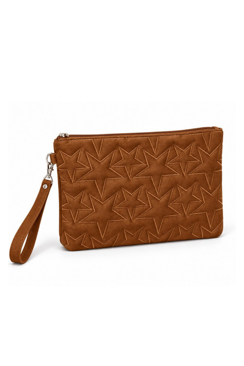 Süet Yıldız Nakış İşlemeli Portföy El Çantası Bilek Askılı Astarlı Süet Clutch Çanta