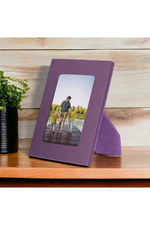 Gerçek Deri Masaüstü Fotoğraf Çerçevesi, 22x17cm (15x10 foto) Mor