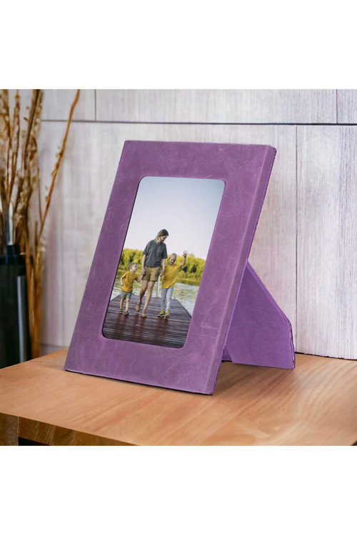 Gerçek Deri Masaüstü Fotoğraf Çerçevesi, 22x17cm (15x10 foto) Antik Mor
