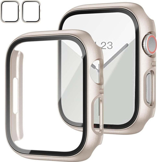 Apple Watch 44MM 4-5-6 SE Seri Uyumlu Starlight 360 Derece Koruma ve Temperli Cam Ekran Koruyucu