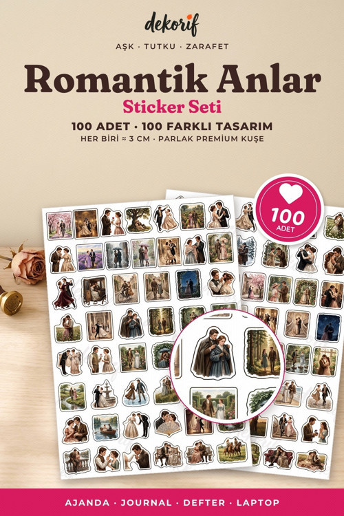 Romantik Çiftler Sticker Seti 100 Adet - Aşk Nostaljik Anlar Vintage Ajanda Journal Defter Çıkartma
