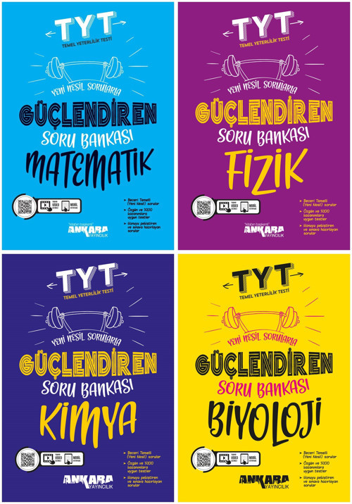 Ankara 2025 Tyt Matematik + Fizik + Kimya + Biyoloji Güçlendiren Soru Bankası Seti 4 Kitap