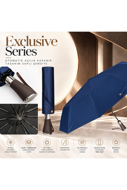 Exclusive Series - Otomatik Açılır Kapanır Tasarım Saplı 12 Telli Şemsiye