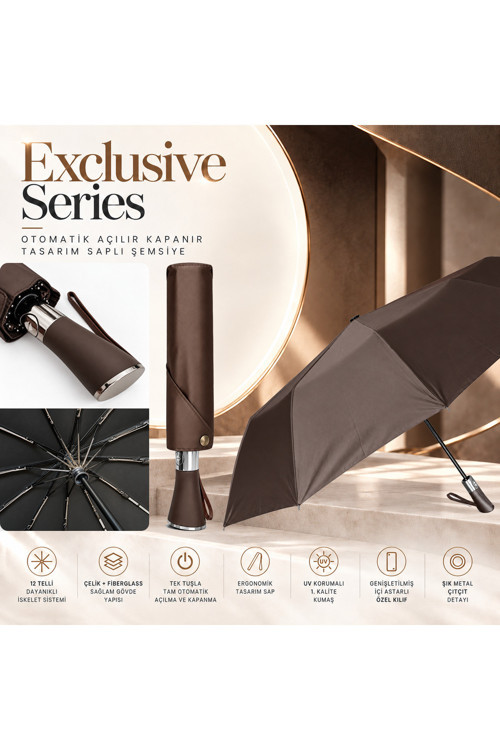 Exclusive Series - Otomatik Açılır Kapanır Tasarım Saplı 12 Telli Şemsiye