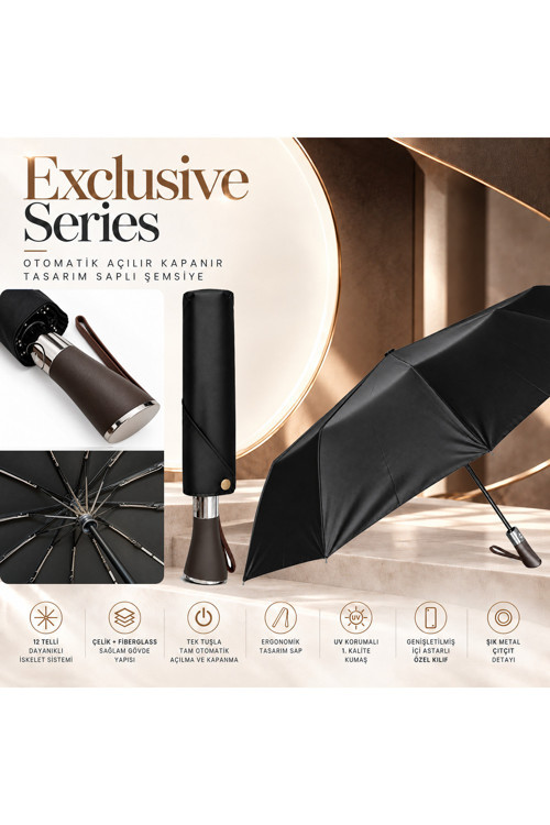 Exclusive Series - Otomatik Açılır Kapanır Tasarım Saplı 12 Telli Şemsiye