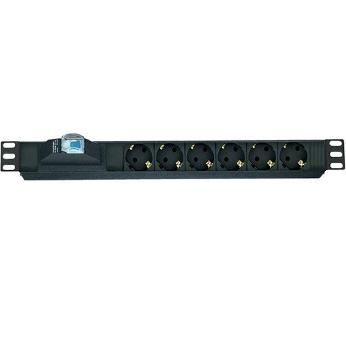 19" 1U 6lı Sigortalı Priz Modülü Metal Gövdeli AA-PRZ01U19-6S-AL