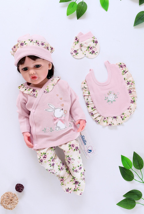 Kız Bebek Pembe 5 Li Fistolu Dantelli Lüks Hastane Çıkışı Seti STL6501