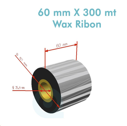 Premium WX-10FBK Standart Wax Ribbon 60mm x 300m 1 İnç Outside Barkod Yazıcı Ribonu