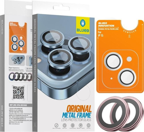 iPhone 15 / 15 Plus Uyumlu Pembe Metal Çerçeve Lens Koruyucu