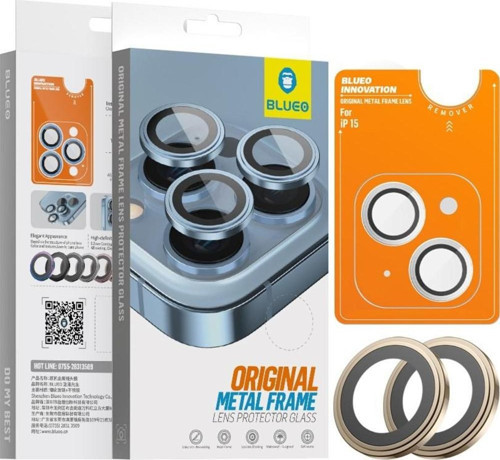 iPhone 15 / 15 Plus Uyumlu Sarı Metal Çerçeve Lens Koruyucu