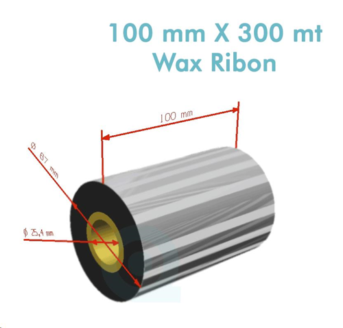 WX-10FBK Standart Wax Ribbon 100mm x 300m 1'' Outside
