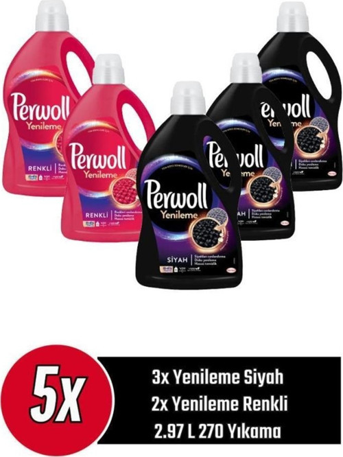 Sıvı Çamaşır Deterjanı 5 x 2,97 (270 Yıkama) 3 Siyah + 2 Renkli