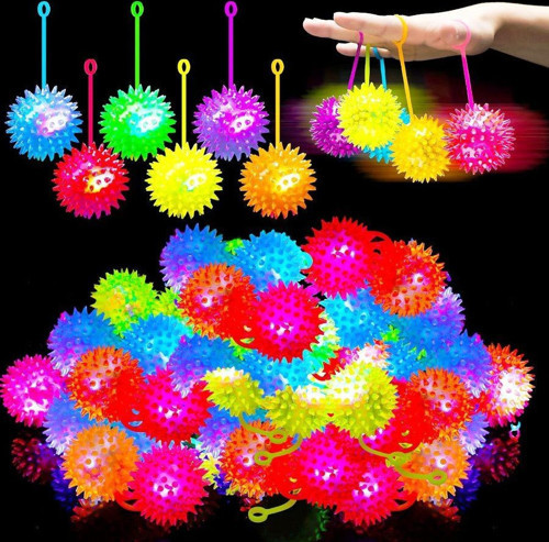 4 PCS FLASHING SPIKY LİGHT BALL 4 ADET SESLİ LED IŞIKLI KİRPİ YOYO TOP STRES OYUNCAĞI PİLLİ IŞIK