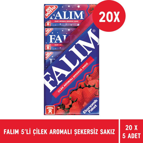 Çilek Aromalı Şekersiz Sakız 5'li Paket 35G - 20 Adet