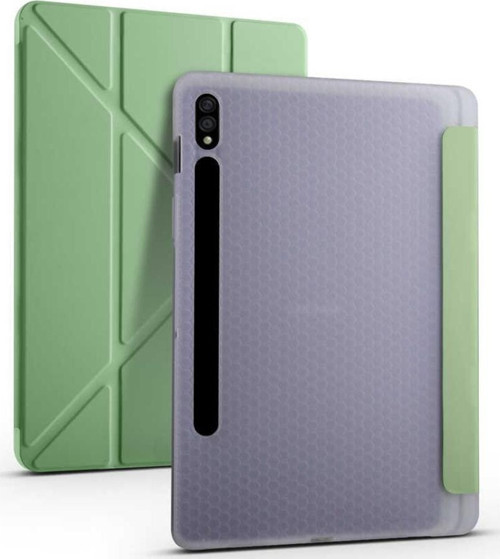 Samsung Galaxy Tab S8 SM-X700 Yatay ve Dikey Standlı Uyku Modlu Kalemlikli Trifold Arkası Silikon Kılıf