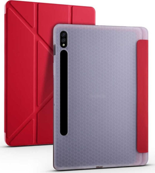 Samsung Galaxy Tab S8 SM-X700 Yatay ve Dikey Standlı Uyku Modlu Kalemlikli Trifold Arkası Silikon Kılıf