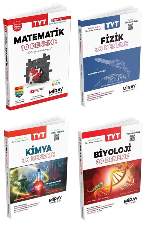 Miray 2025 Tyt Matematik + Fizik + Kimya + Biyoloji Deneme Seti 4 Kitap