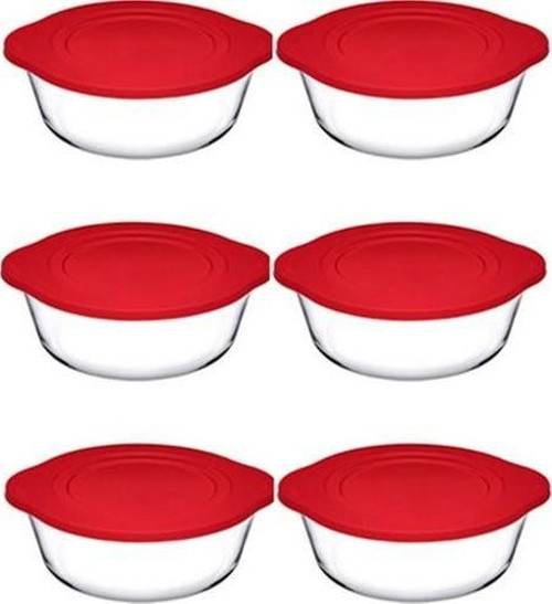 6 lı kapaklı yuvarlak borcam tencere fırın ve saklama kabı seti