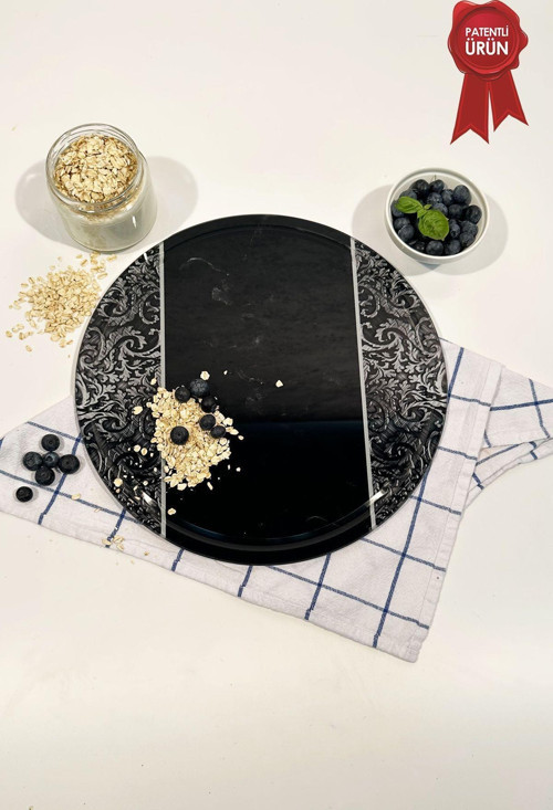 Kanallı Cam Kesme Tahtası - Cam Kesme Tablası | Black Ornament | Çap32cm | Patentli Ürün