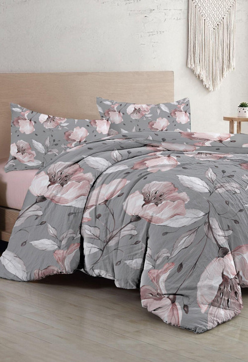Gray Rose Çift Kişilik Nevresim Takımı 3D Pamuk Saten