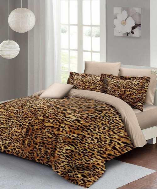 Kıng Sıze %100 Pamuk Saten Çift Kişilik Nevresim Takımı Golden Leopard