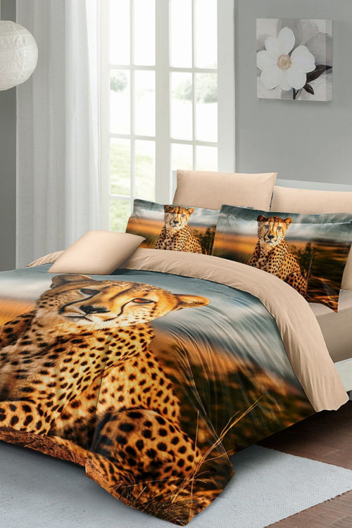 Kıng Sıze %100 Pamuk Saten Çift Kişilik Nevresim Takımı Takımı Cheetah