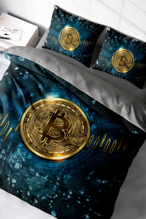 Kıng Sıze Bitcoin 3D Pamuk Saten Çift Kişilik Nevresim Takımı