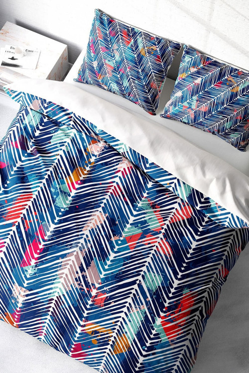 Kıng Sıze Blue Pattern 3D Pamuk Saten Çift Kişilik Nevresim Takımı