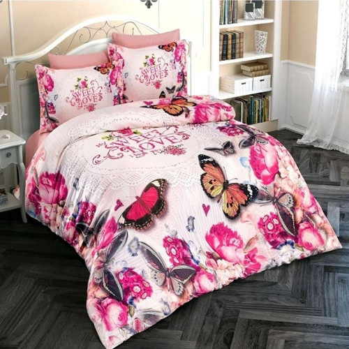 Kıng Sıze Butterfly 2 3D Pamuk Saten Çift Kişilik Nevresim Takımı