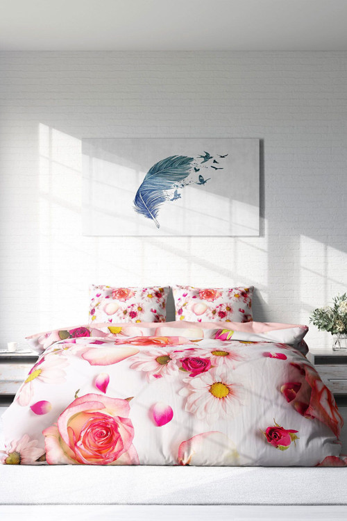 Çift Kişilik ( Lastikli Çarşaflı ) %100 Pamuk Saten Nevresim Takımı White Rose