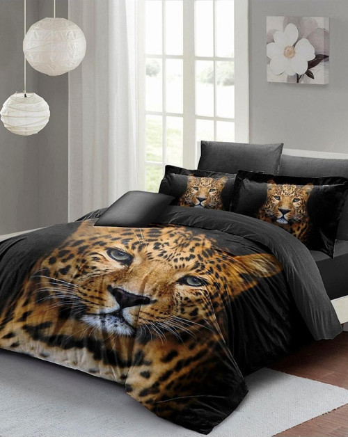 Kıng Sıze Leopar Çift Kişilik Nevresim Takımı %100 Pamuk Saten 3D Özel Tasarım