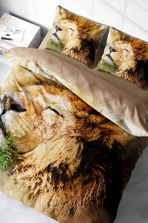 Kıng Sıze Lion Naturel Çift Kişilik Nevresim Takımı