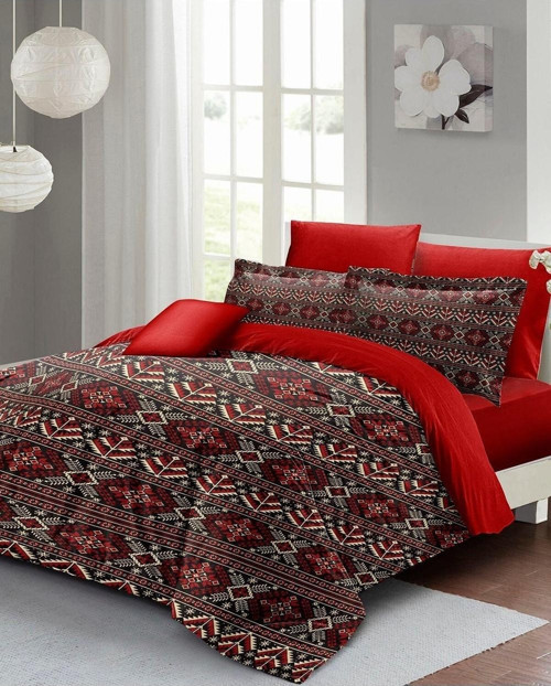 Kıng Sıze Çift Kişilik Nevresim Takımı %100 Pamuk Saten Red Old Design