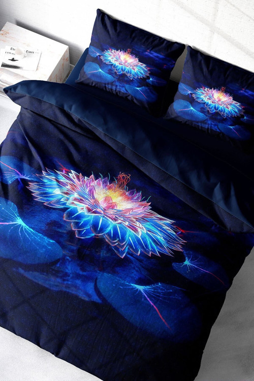 Kıng Sıze Lotus Night 3D Pamuk Saten Çift Kişilik Nevresim Takımı